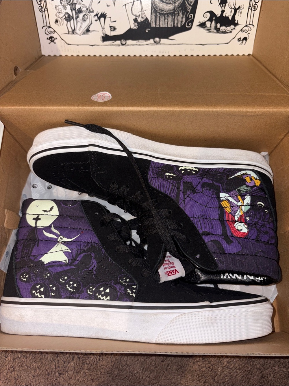 Vans Black & Purple High-Top Skate Sneakers with Halloween Graphic - Picture 2 of 6